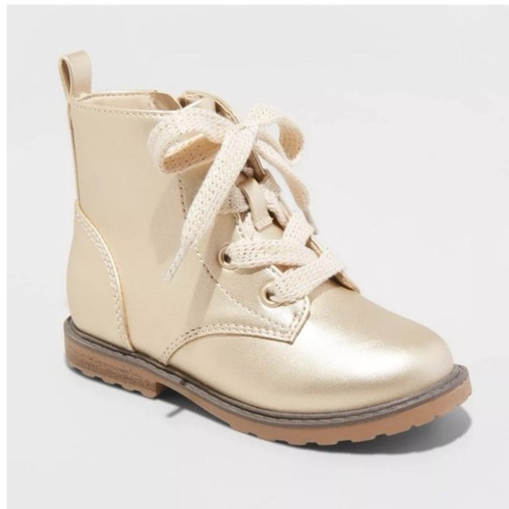 Toddler Gold Lace Up Boots Girls Fashion boots side zip boots Size 8